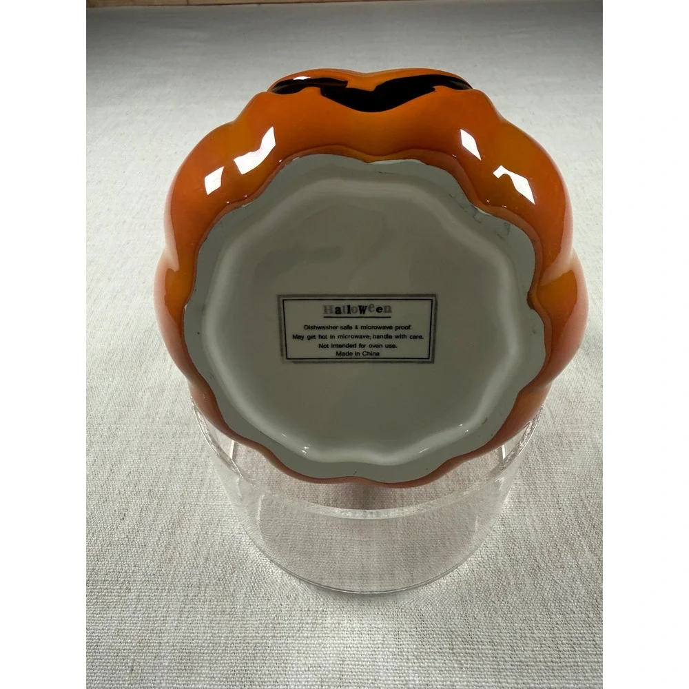 Halloween Ceramic Jack O Lantern Pumpkin Candy Basket Orange Black Stars Fall